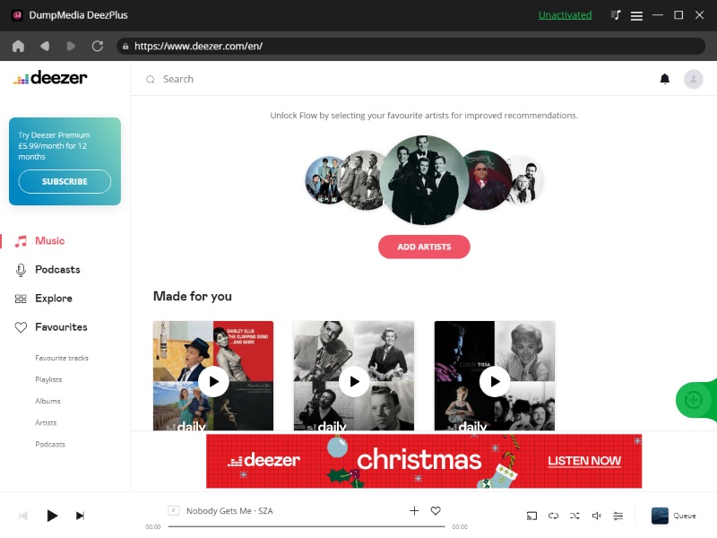 開いた DumpMedia DeezPlus と Deezer アカウントへのログイン