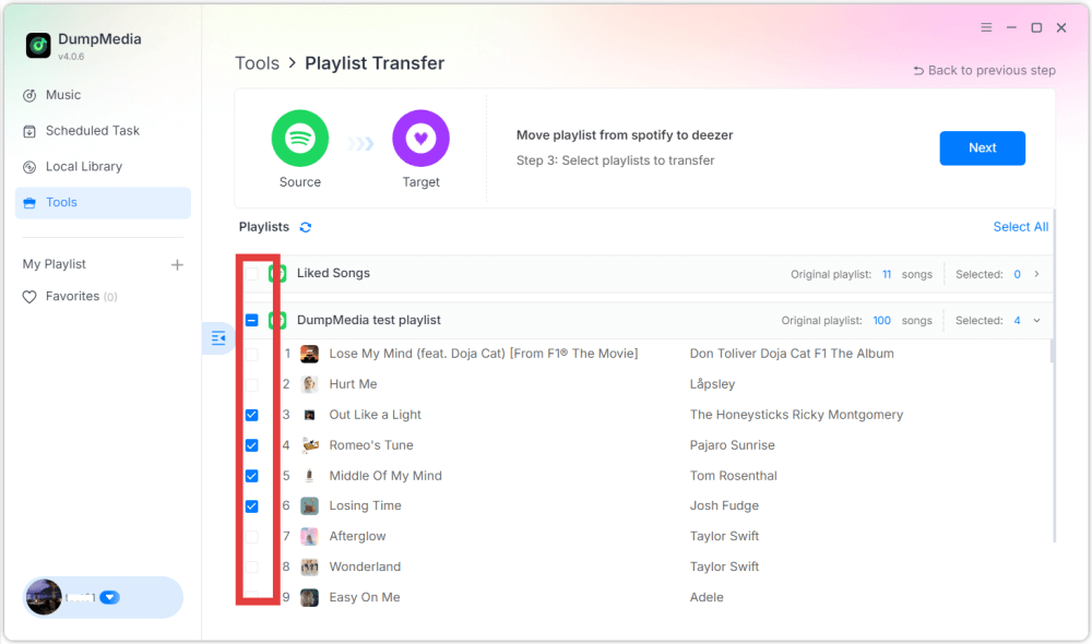 Select Playlists To Transfer