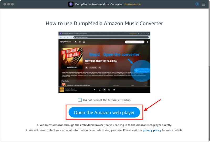 Lanuch The Converter and Log in The Amazon Music Web Player