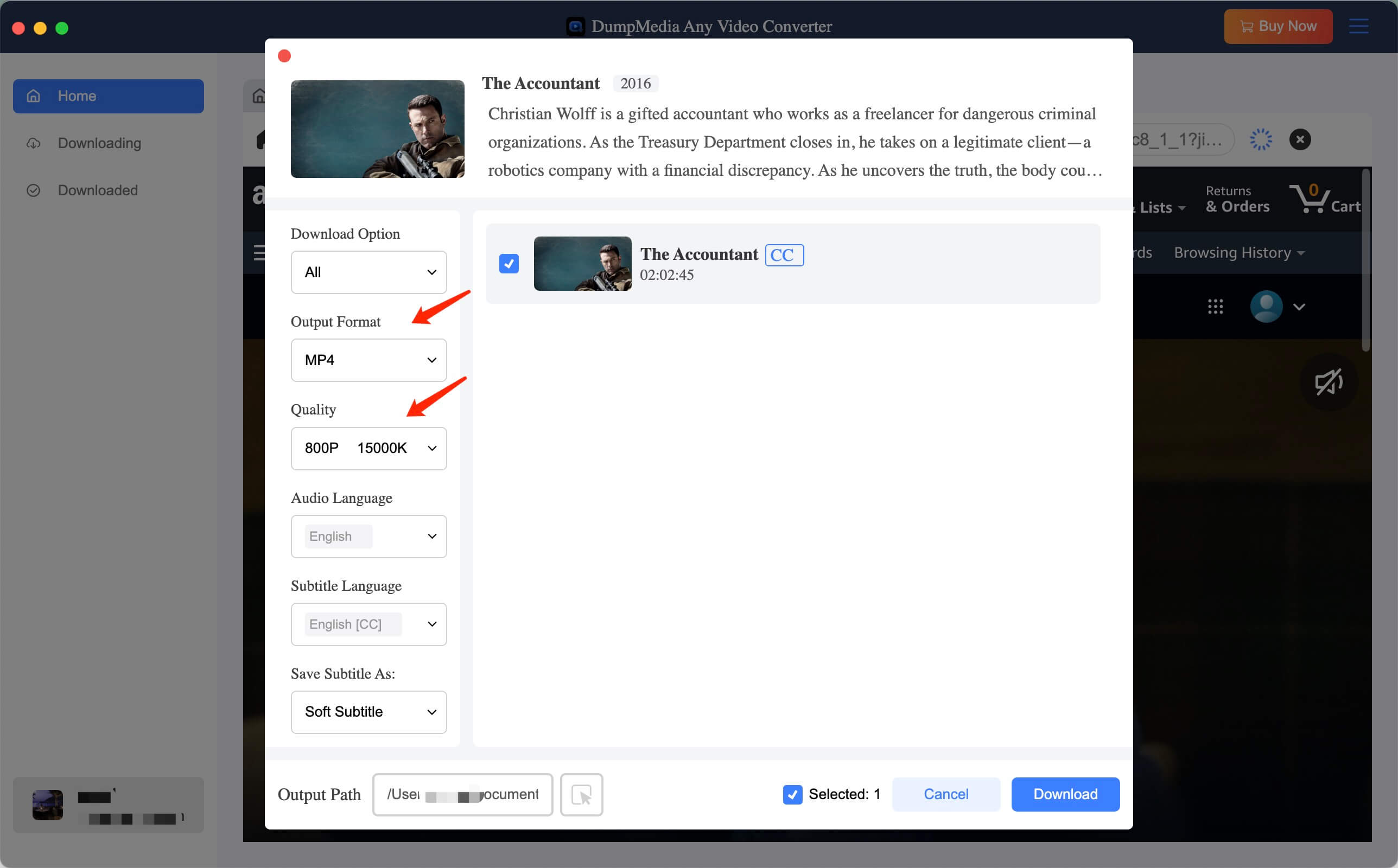 Choose output format and quality for Amazon video download