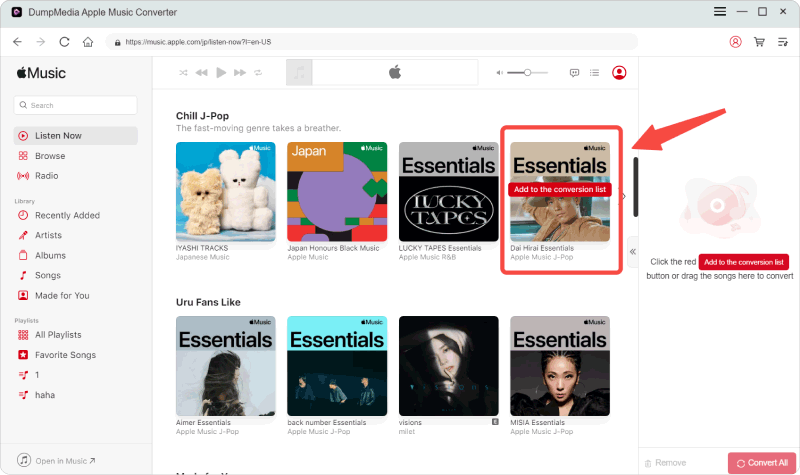 Arraste e adicione músicas/listas de reprodução da Apple Music ao programa