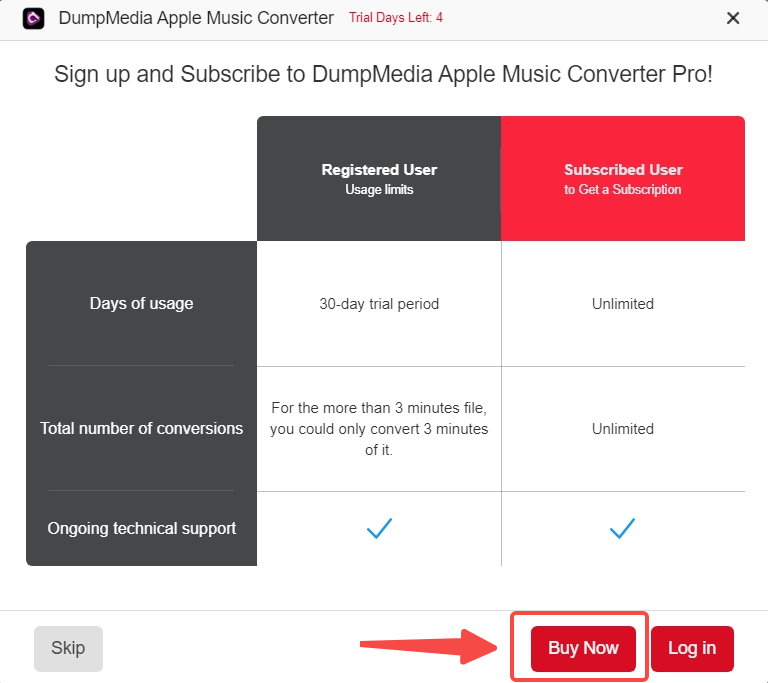 Fai clic sull'icona Acquista per acquistare DumpMedia Apple Music Converter