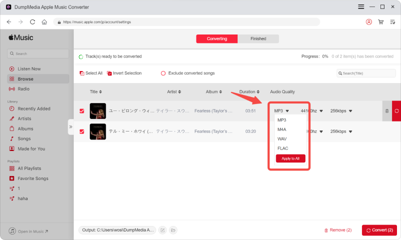 Select Output Format