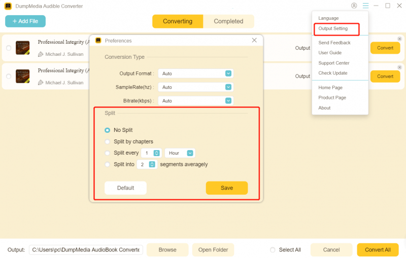 Personalizando as configurações de saída no conversor