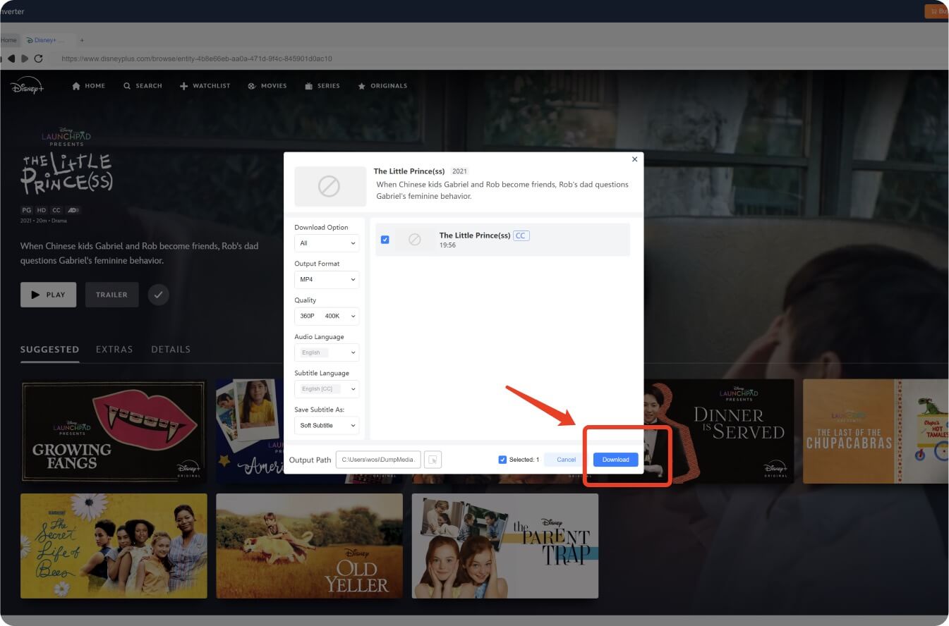 Start downloading Disney Plus video