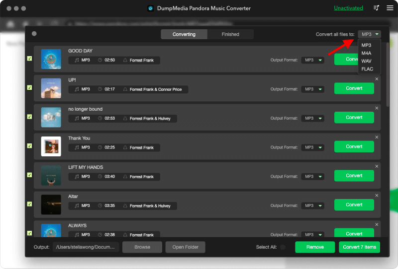 Select Pandora Music Output Format