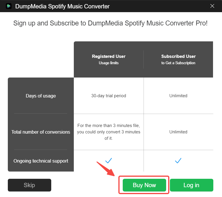 Нажмите значок «Купить сейчас», чтобы купить. DumpMedia Spotify Music Converter