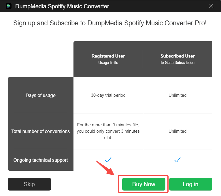 Haga clic en el ícono Comprar ahora para comprar DumpMedia Spotify Music Converter