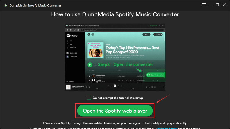 Lancer le Spotify Lecteur Web et connexion