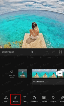 Cliquer sur le menu Audio de CapCut