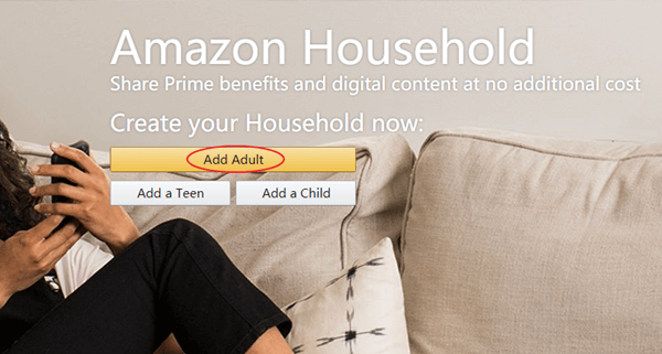 Aggiungi adulto su Amazon Household