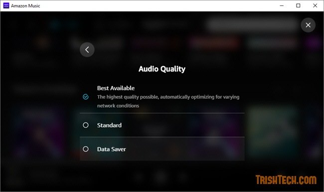 Alterando a qualidade de áudio da Amazon Music