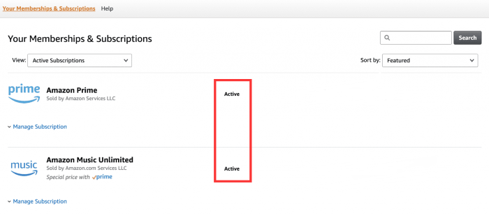 アクティブな Amazon Music サブスクリプション
