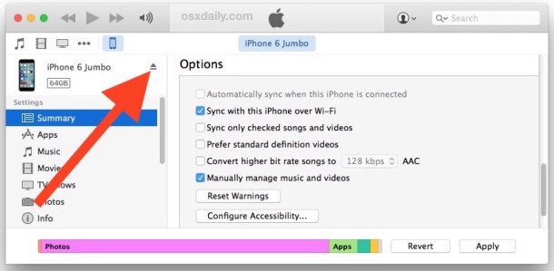 Disconnecting iPod from iTunes