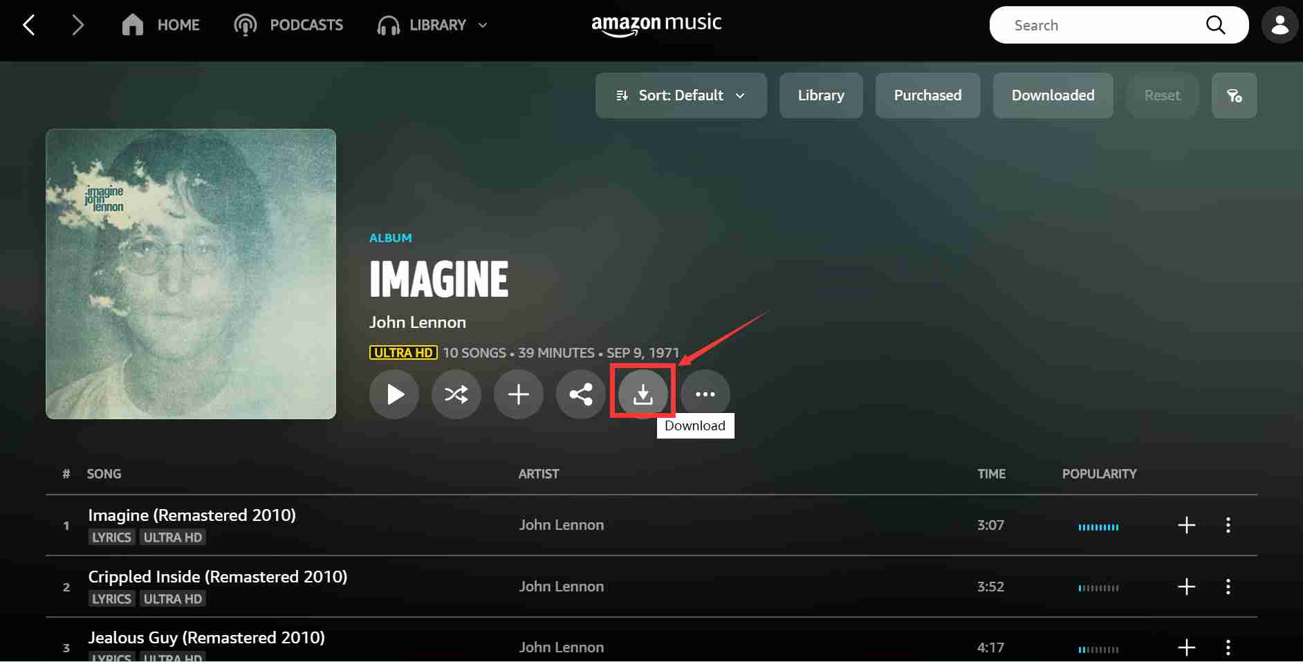 Downloading Amazon Music Songs on Web Player