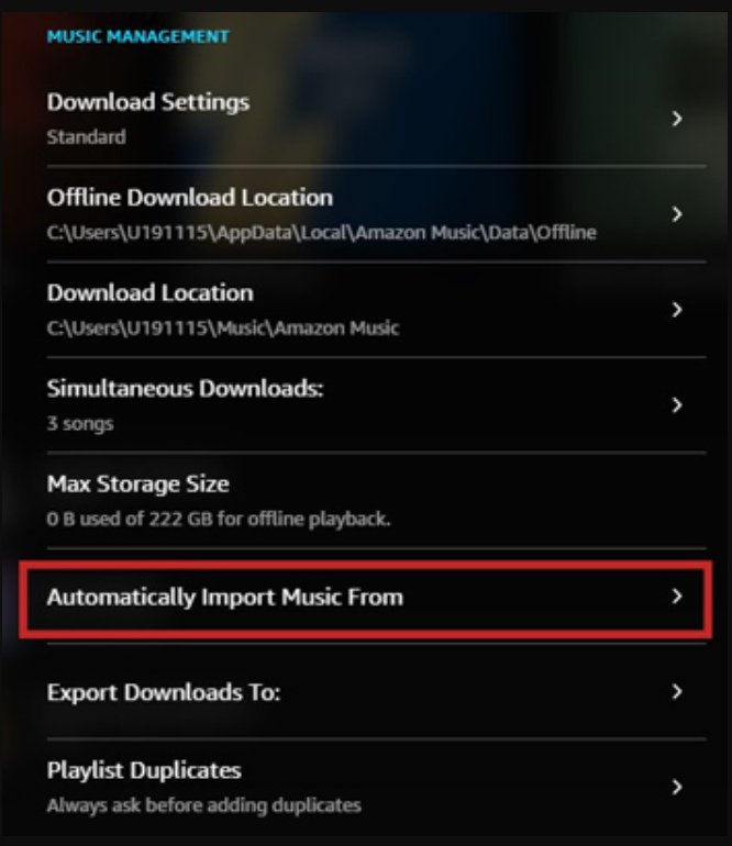 Setting Automatically Importing Music From on Amazon Music