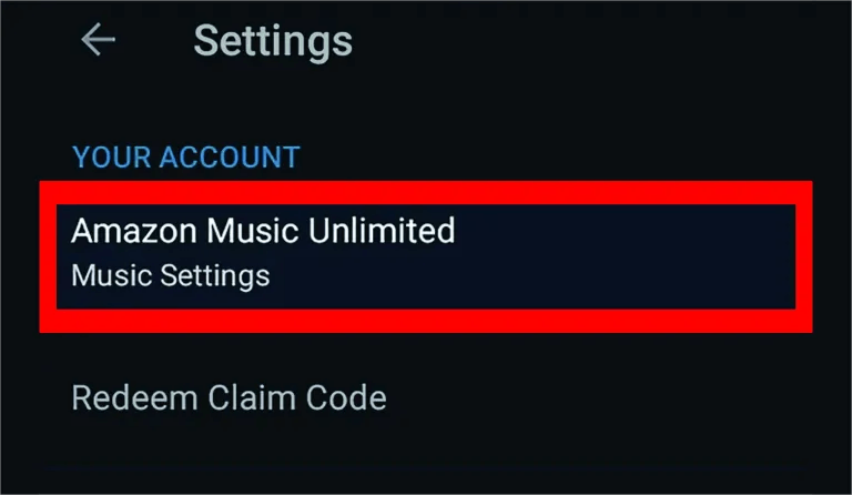 Turn on Amazon Music Settings