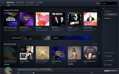 Interface da Amazon Music