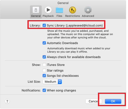 Activate Sync Library Option