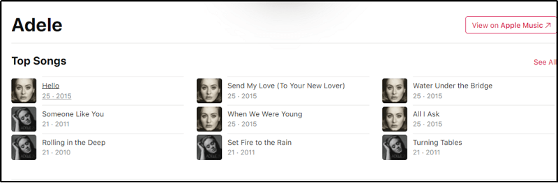 Adele’s Songs in Apple Music