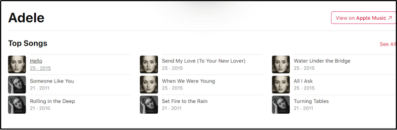 Músicas de Adele na Apple Music