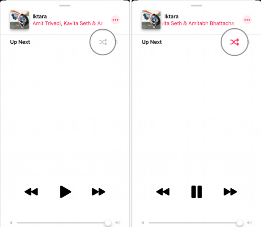 Apple Music Shuffle desativado