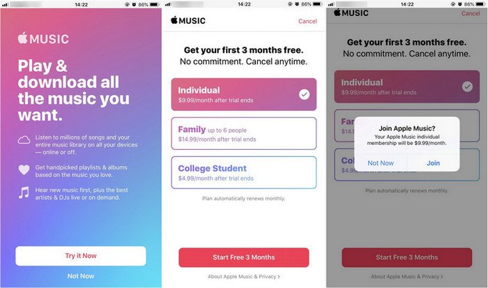 Escuche Apple Music sin conexión con suscripción