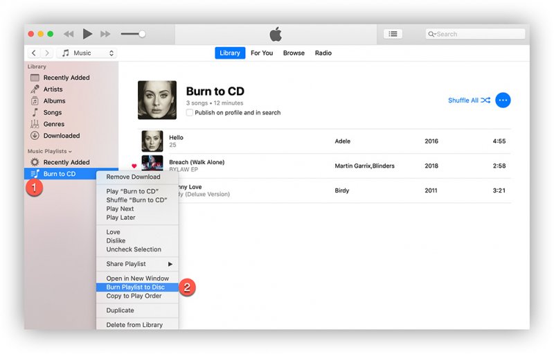Удалите Apple Music DRM, записав плейлист на компакт-диск в iTunes