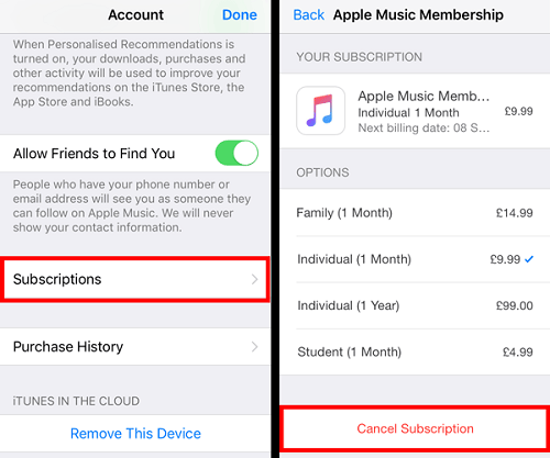 AppleデバイスでApple Musicサブスクリプションをキャンセルする方法
