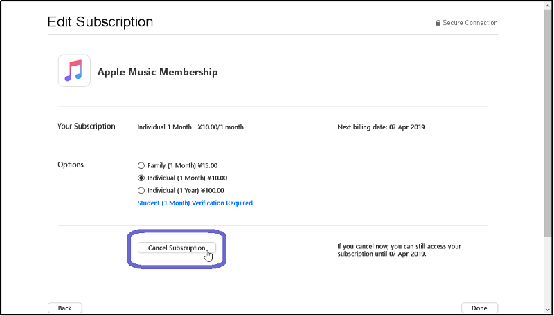 Canceling Apple Music Subscription Via Personal Computer