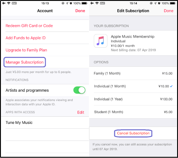 Aboneliği İptal Etmek İçin Apple Müzik Uygulamasını Kullanma