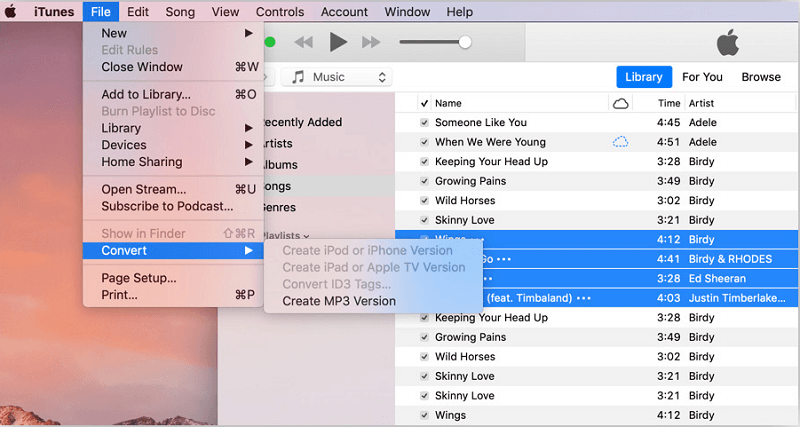 Kliknij przycisk w iTunes lub Apple Music, aby utworzyć MP3 Wersja