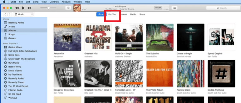 Haga clic en la pestaña For You dentro de iTunes