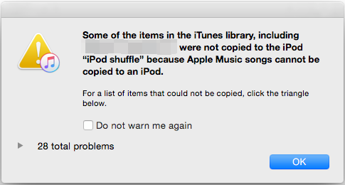 I brani di Apple Music non possono essere copiati su un iPod Si verifica un problema