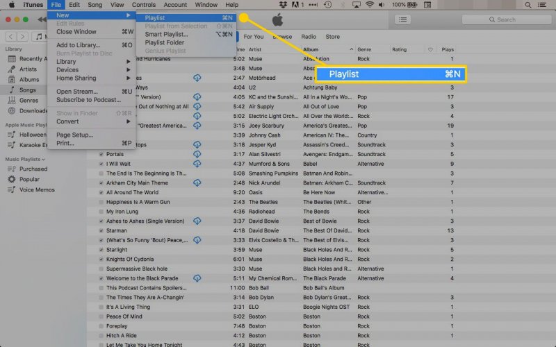 Creación de una nueva lista de reproducción en iTunes