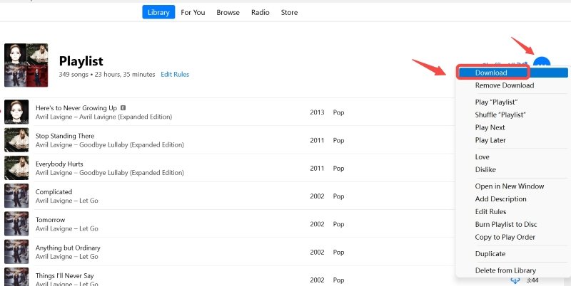 Dwonload All Apple Music za pomocą listy odtwarzania iTunes