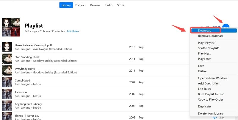 使用 iTunes 播放列表下載所有 Apple Music