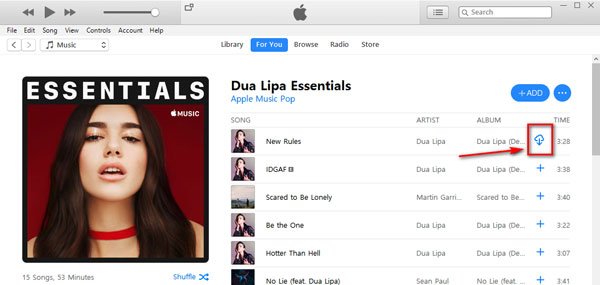 Otwórz iTunes i kliknij Cloud iCon, aby pobrać Apple Music