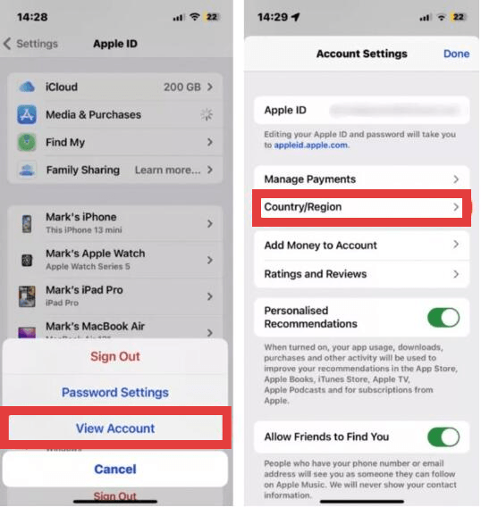 Change Apple ID Region