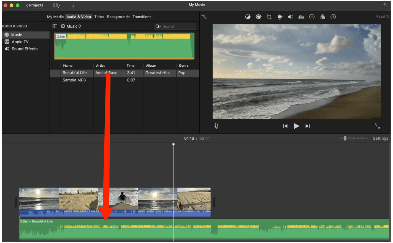 將 iTunes 音樂匯入 iMovie