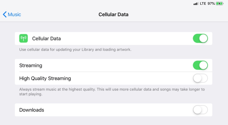 Turning On iPhone Cellular Downloads and Streaming