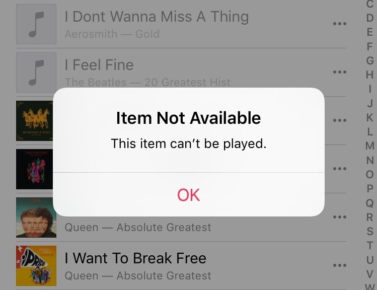 Apple Music에서 항목을 사용할 수 없는 문제