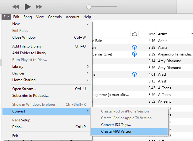 Escolha as músicas do iTunes para converter