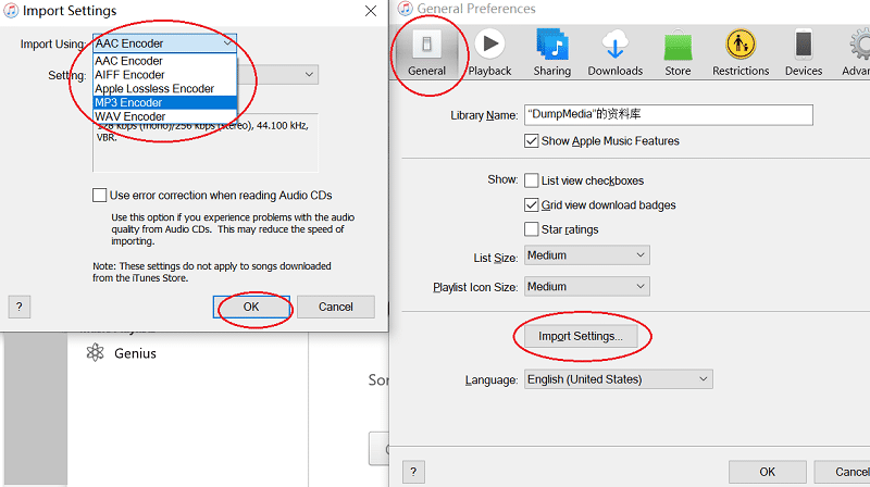 Elige MP3 Codificador en configuración de importación