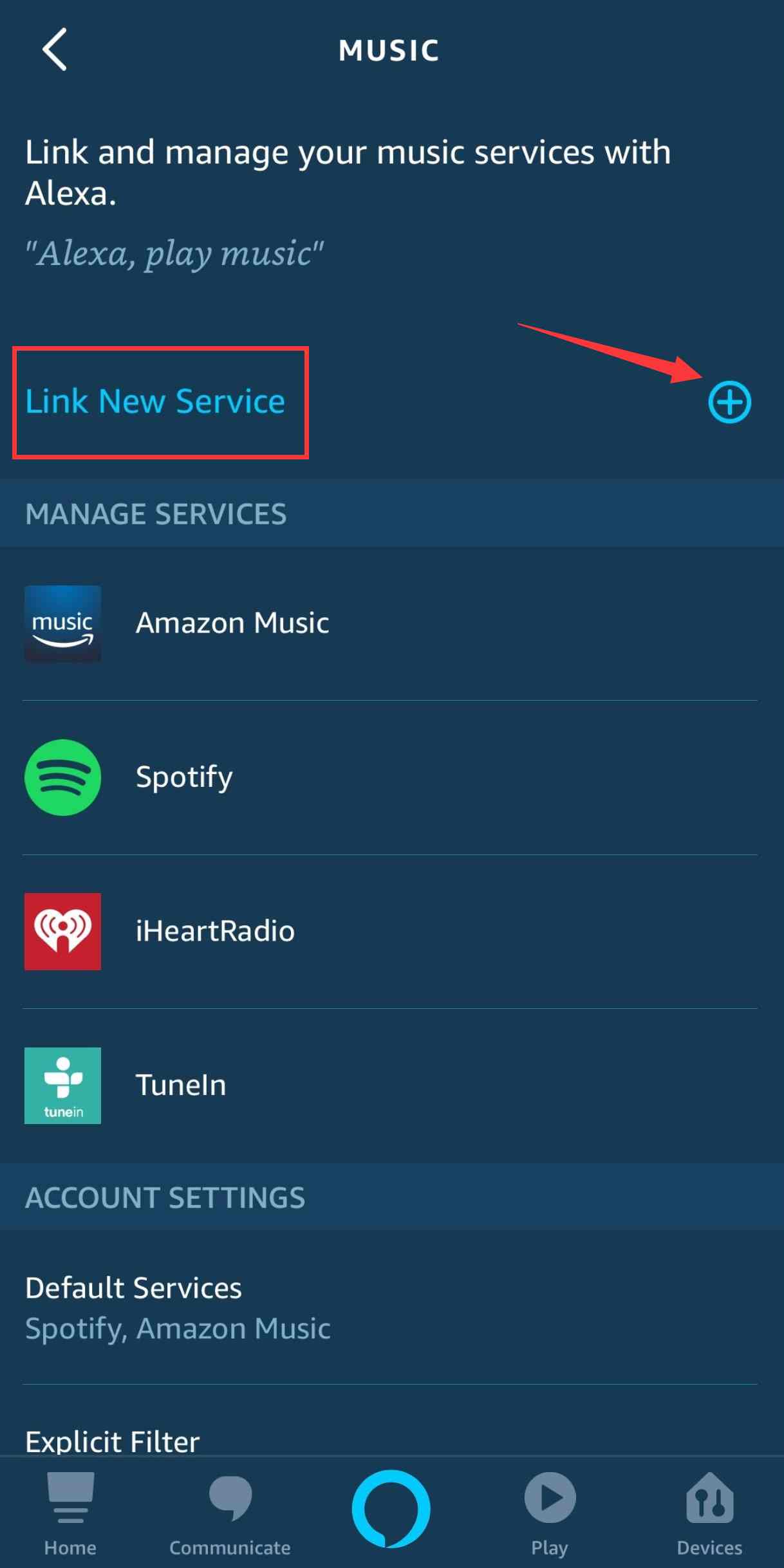 Verknüpfen von iTunes/Apple Music als neuer Dienst