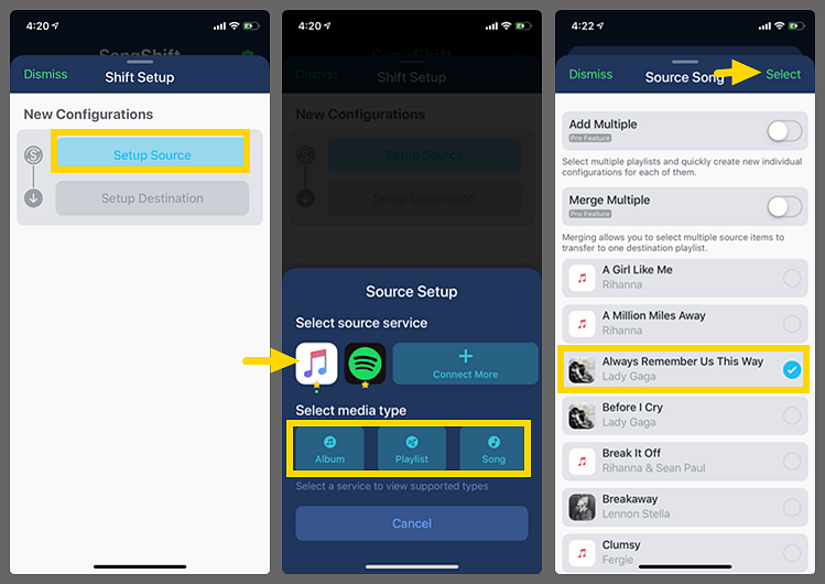 Esegui la selezione di brani musicali di Apple