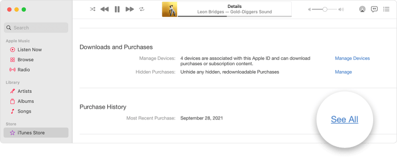 Télécharger de la musique achetée à partir d'iTunes sur Mac