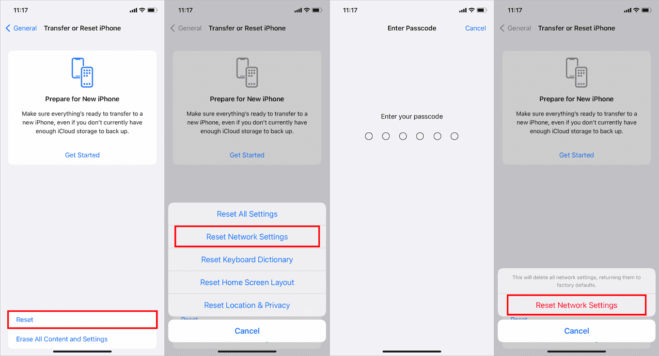 Restablecer configuración de red en iPhone