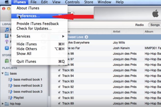 Seleccione Preferencias en iTunes