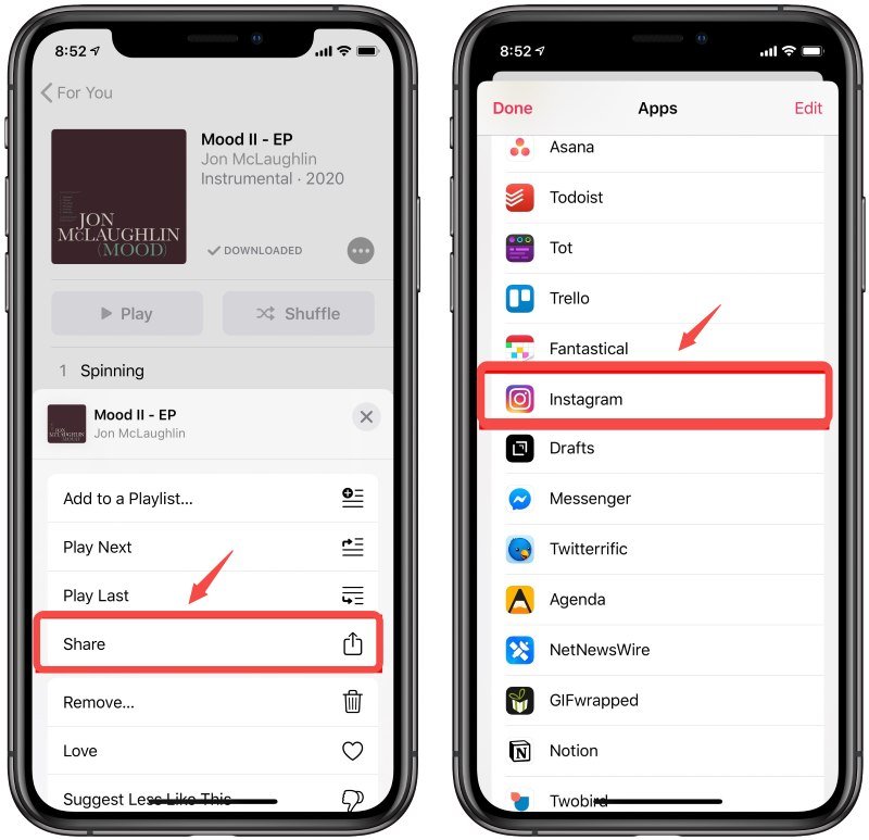 Apple Music'i Instagram'da Paylaşma
